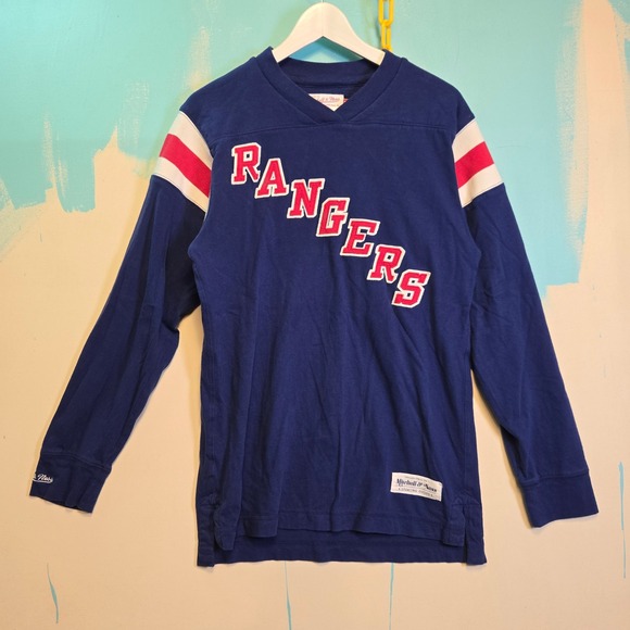 Mitchell & Ness New York Rangers Hockey Jersey Shirt Blue Long Sleeve Size M - Picture 1 of 5